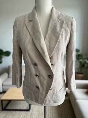 ANTHROPOLOGIE Beige Linen Blend Gold Button Blazer Jacket Size 4